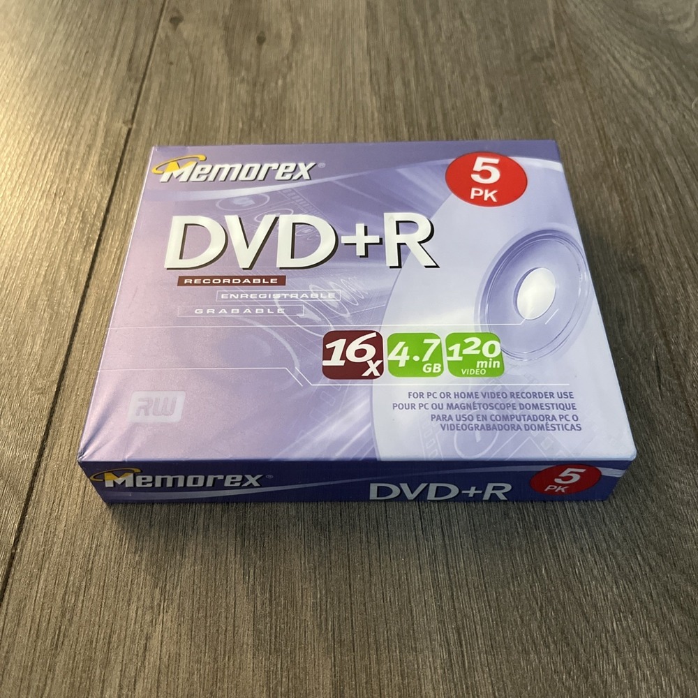 NEW Memorex DVD+R 5 Pack Recordable Media 16x 4.7GB 120 Minute w/ Jewel Case